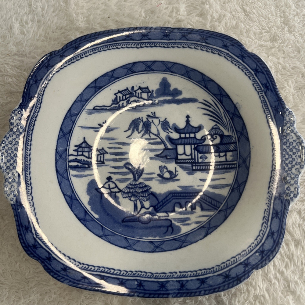 Antique 1820 Ashworth Canton Blue Transferware Handled Dish 10.5” x 9” - Picture 13 of 13